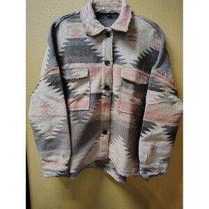 Azteca women distressed oversized pink Gray shacket jacket 2XL/4XL